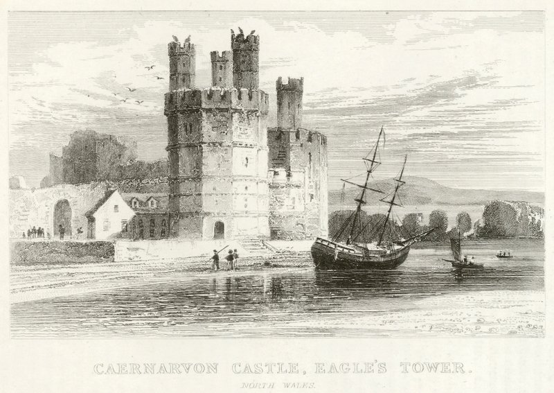 Caernarvon कैसल, ईगल टॉवर, उत्तरी वेल्स (उत्कीर्णन) द्वारा अंग्रेजी स्कूल