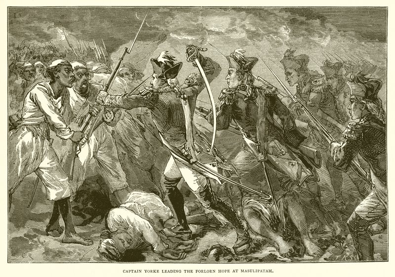 कैप्टन योर्क, मासूलीपट्टम (1759) में सबसे बड़ी आशा के साथ द्वारा अंग्रेजी स्कूल