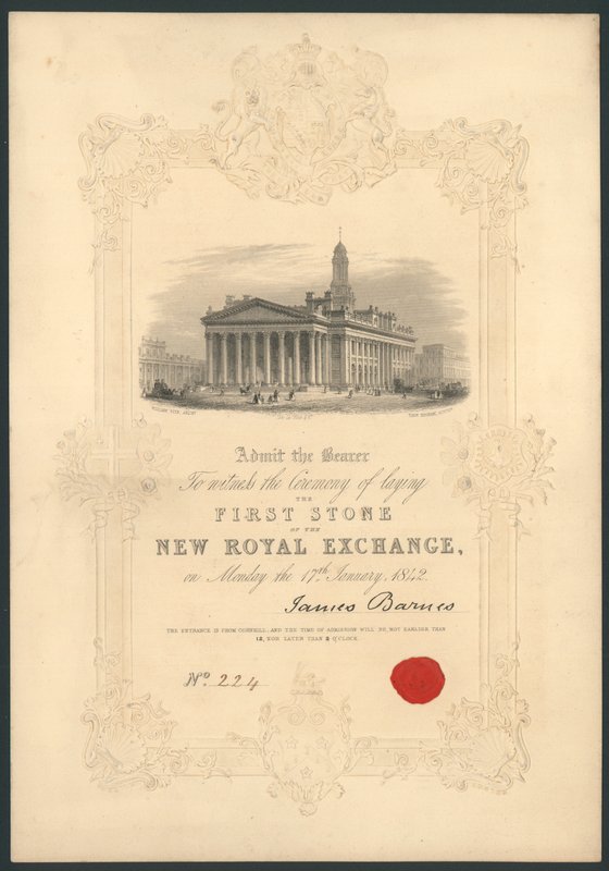 17 जनवरी 1842 को न्यू रॉयल एक्सचेंज, लंदन का पहला पत्थर बिछाने का समारोह द्वारा अंग्रेजी स्कूल