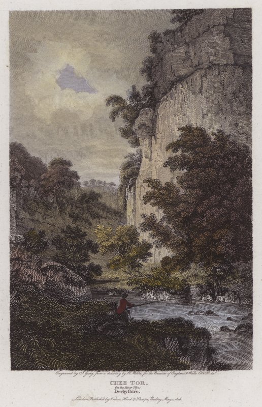 ची टोर, वेई नदी पर, डर्बीशायर (रंगीन उत्कीर्णन) द्वारा अंग्रेजी स्कूल