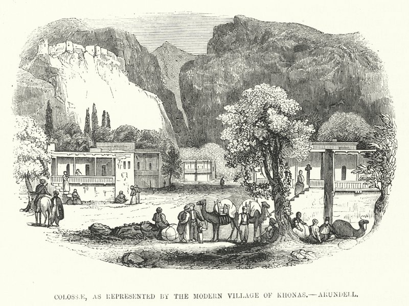 कोलोसे, जैसा कि आधुनिक गांव खोनस, अरुंडेल (उत्कीर्णन) द्वारा दर्शाया गया है द्वारा अंग्रेजी स्कूल