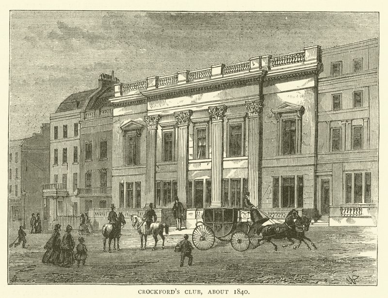 क्रॉकफोर्ड क्लब, लगभग 1840 (उत्कीर्णन) द्वारा अंग्रेजी स्कूल