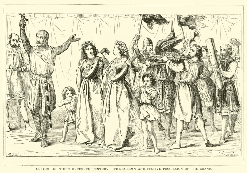 तेरहवीं शताब्दी के रिवाज, क्रेन का एकमात्र और उत्सव का जुलूस द्वारा अंग्रेजी स्कूल