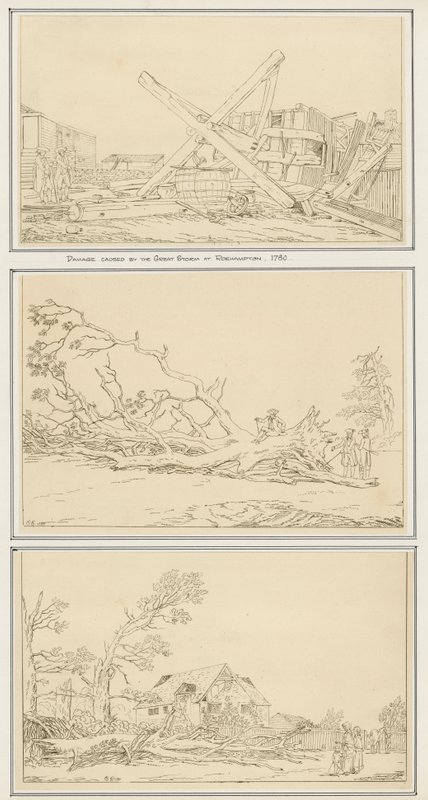 रोहम्पटन, 1780 में महान तूफान के कारण क्षति (कागज पर स्याही) द्वारा अंग्रेजी स्कूल