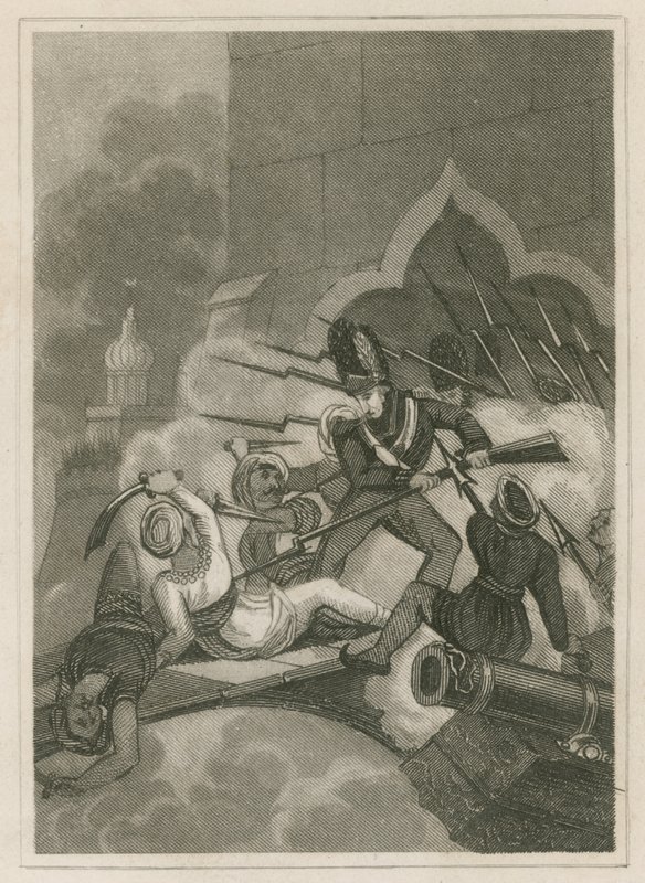 1799, भारत के सेरिगापट्टम की घेराबंदी में टीपू साहिब की मृत्यु द्वारा अंग्रेजी स्कूल