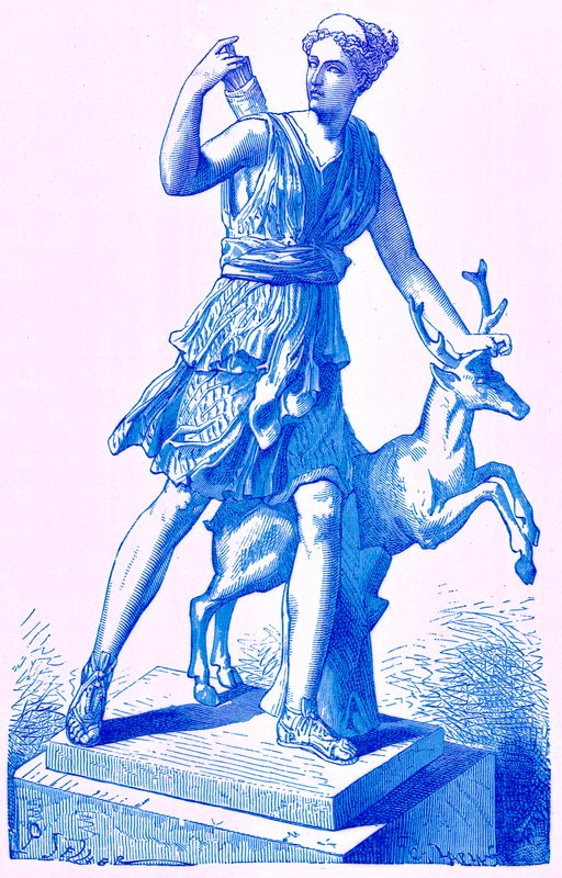 द डायना विद द हिंद, विक्टर ऑफ़ रोम का चित्रण, विक्टर ड्यूरी द्वारा, 1884 में प्रकाशित (डिजिटल रूप से बढ़ी छवि) द्वारा अंग्रेजी स्कूल