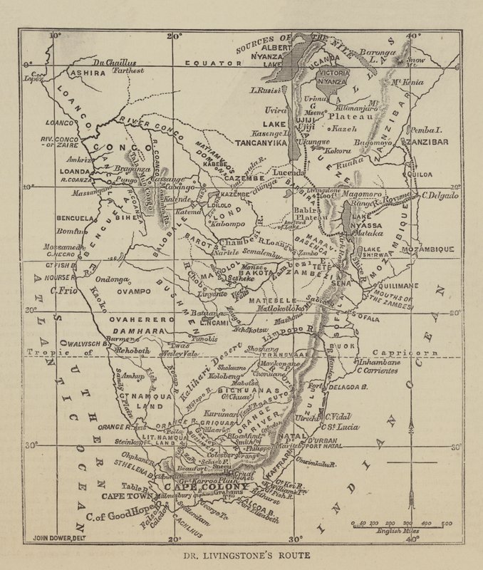 डॉ लिविंगस्टोन रूट (उत्कीर्णन) द्वारा अंग्रेजी स्कूल