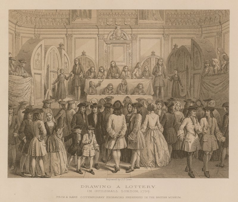 गाइडहॉल, लंदन, 1739 में एक लॉटरी खींचना द्वारा अंग्रेजी स्कूल