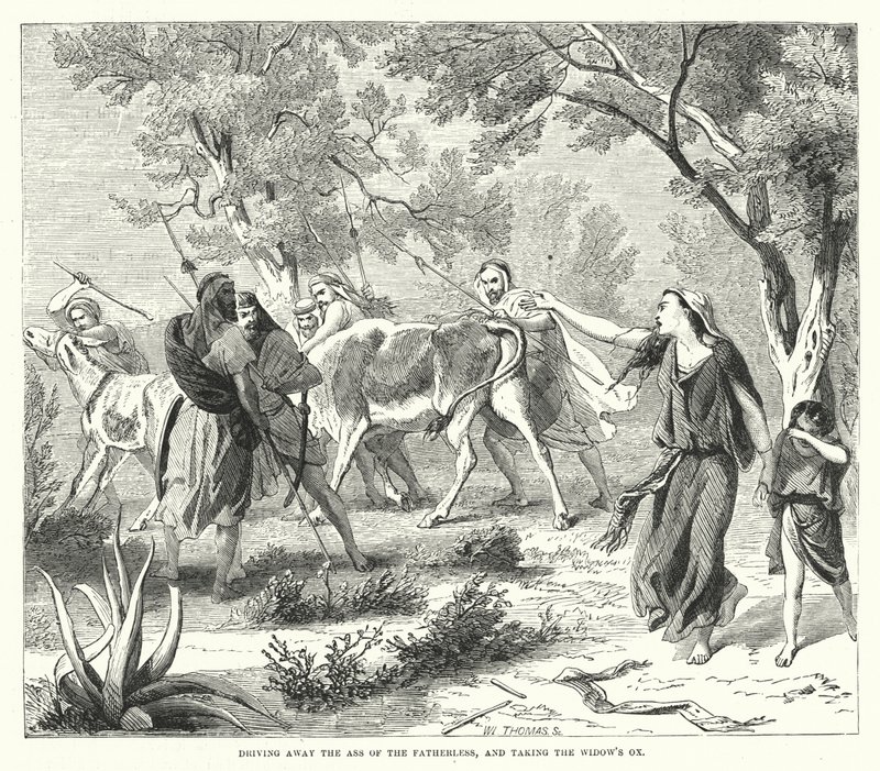 अनाथ के गधे को दूर भगाना, और विधवा का बैल लेना (उत्कीर्णन) द्वारा अंग्रेजी स्कूल