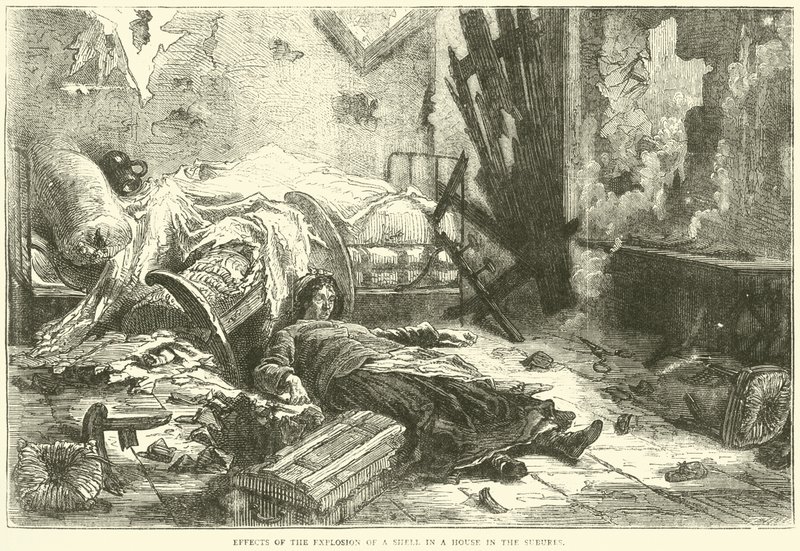 उपनगरों में एक घर में एक खोल के विस्फोट के प्रभाव, मई 1871 द्वारा अंग्रेजी स्कूल