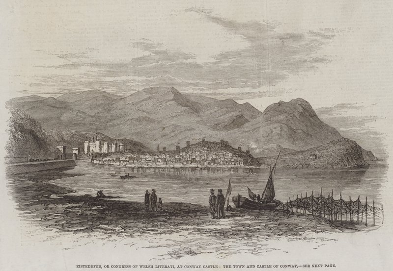 कॉनवे कैसल, द टाउन एंड कैसल ऑफ़ कॉनवे (उत्कीर्णन) में ईस्टेडफ़ोड, या कांग्रेस ऑफ़ वेल्श लिटरेती द्वारा अंग्रेजी स्कूल