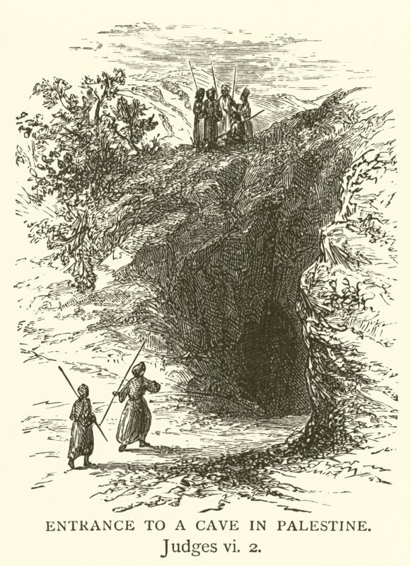 फिलिस्तीन में एक गुफा में प्रवेश, न्यायाधीश, vi, 2 (उत्कीर्णन) द्वारा अंग्रेजी स्कूल