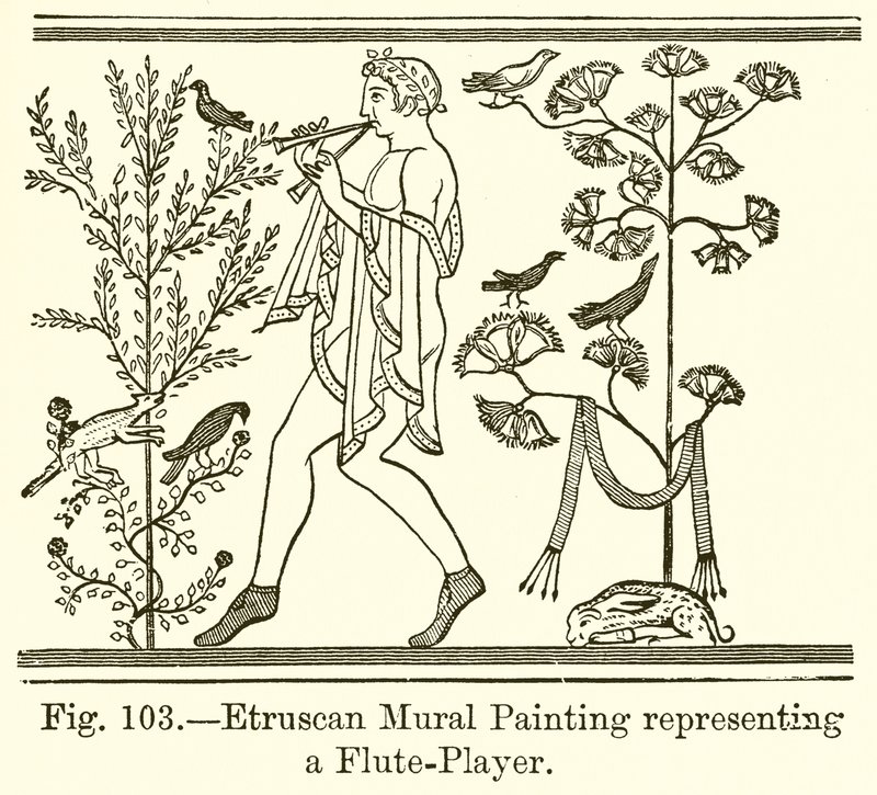 एक बांसुरी वादक का प्रतिनिधित्व Etruscan Mural पेंटिंग द्वारा अंग्रेजी स्कूल