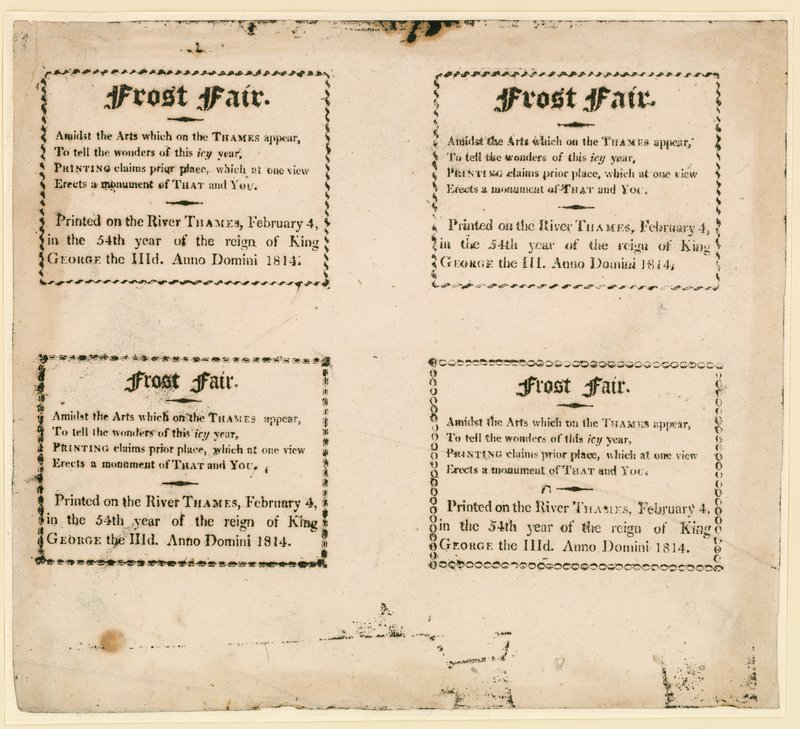 1814 का फ्रॉस्ट मेला - बर्फ पर मुद्रित स्मृति चिन्ह द्वारा अंग्रेजी स्कूल
