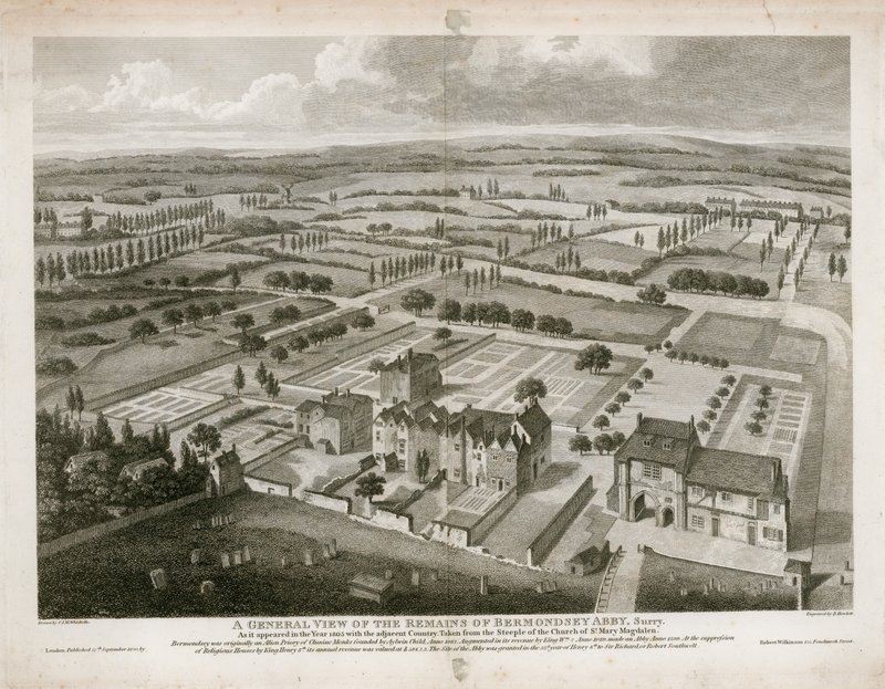 बरमोंडे एबे के अवशेषों का सामान्य दृश्य, जैसा कि 1805 में दिखाई दिया था द्वारा अंग्रेजी स्कूल