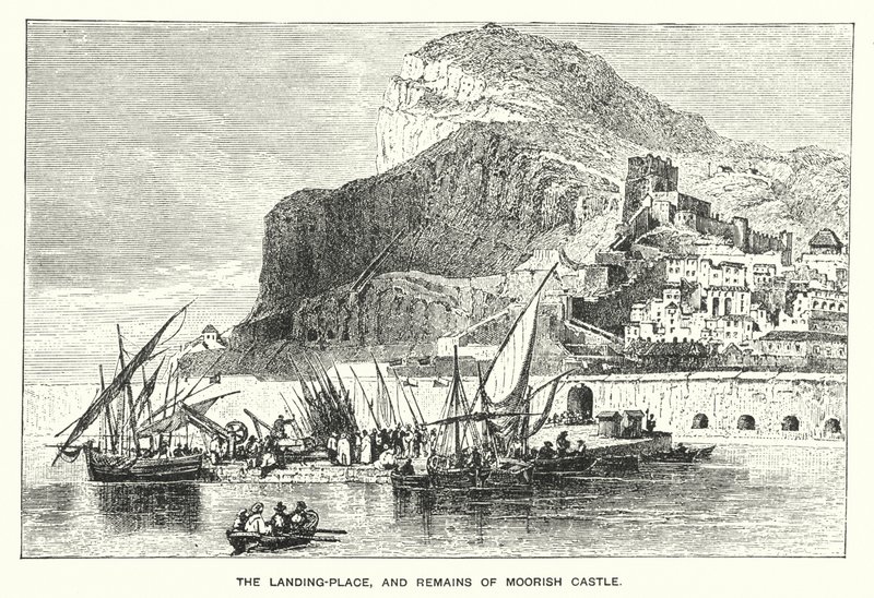 जिब्राल्टर: लैंडिंग-प्लेस, और मूरिश कैसल के अवशेष (उत्कीर्णन) द्वारा अंग्रेजी स्कूल