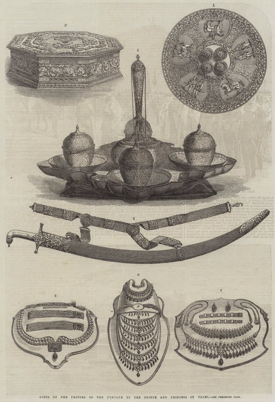 वेल्स के राजकुमार और राजकुमारी को पंजाब के राजकुमारों के उपहार (उत्कीर्णन) द्वारा अंग्रेजी स्कूल