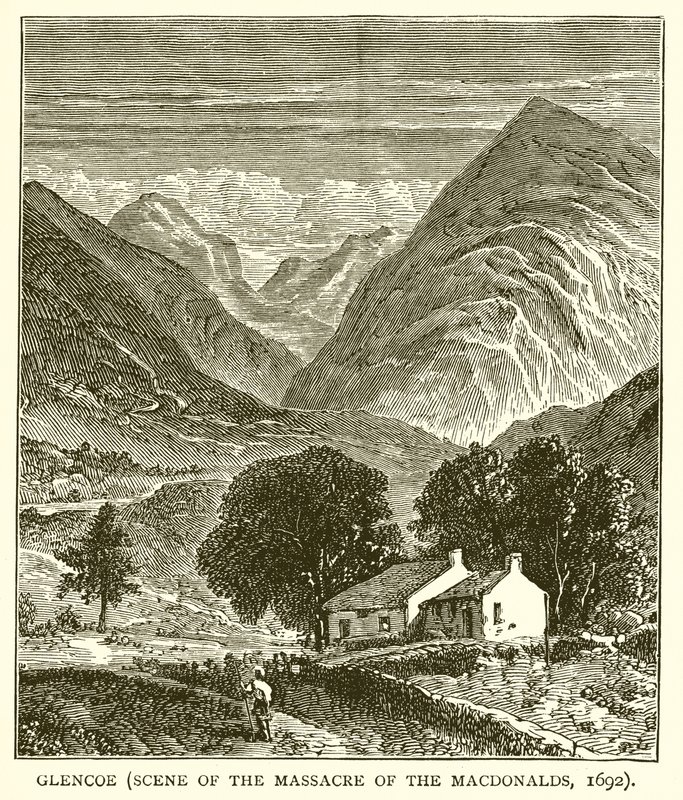 ग्लेनको (मैकडॉनल्ड्स के नरसंहार का दृश्य, 1692) द्वारा अंग्रेजी स्कूल