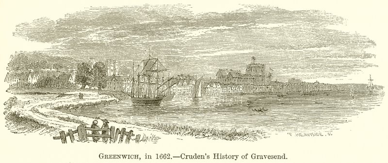 ग्रीनविच, 1662 में ।-- क्रूडेंस हिस्ट्री ऑफ़ ग्रेवसेंड द्वारा अंग्रेजी स्कूल