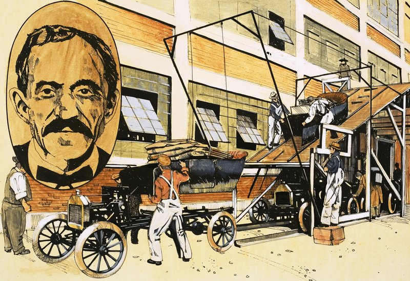हेनरी फोर्ड और 1908 की उनकी पहली प्रोडक्शन लाइन है द्वारा अंग्रेजी स्कूल