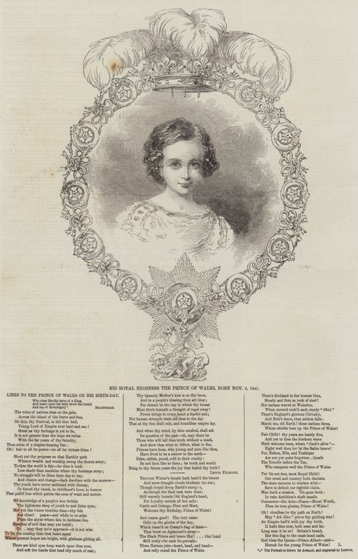 उनकी रॉयल हाइनेस द प्रिंस ऑफ वेल्स, जन्म 9 नवंबर 1841 (उत्कीर्णन) द्वारा अंग्रेजी स्कूल