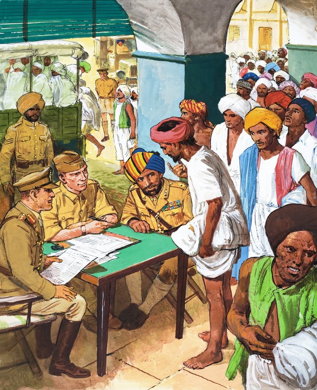 द्वितीय विश्व युद्ध में लड़ने के लिए साइन अप करने वाले भारतीय द्वारा अंग्रेजी स्कूल