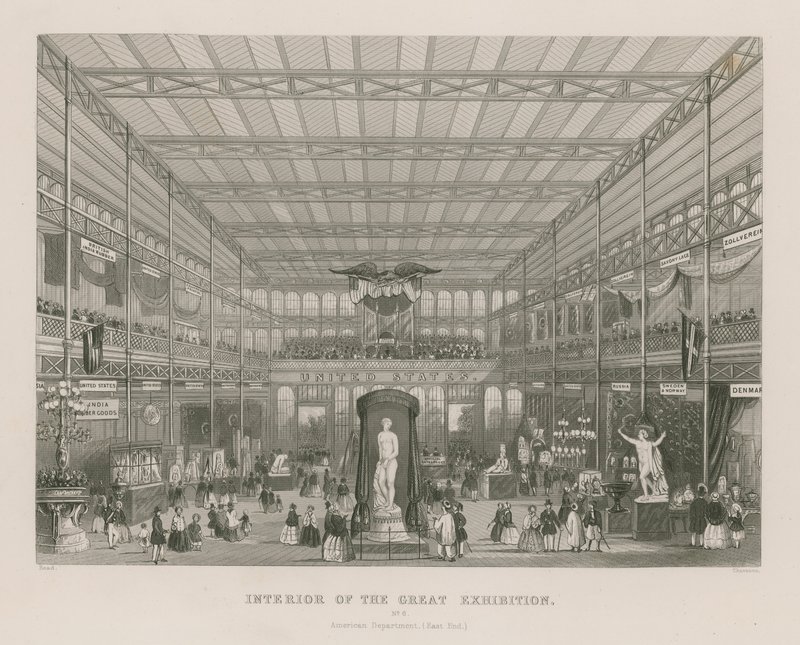 महान प्रदर्शनी का इंटीरियर, 1851, अमेरिकी विभाग (ईस्ट एंड) द्वारा अंग्रेजी स्कूल