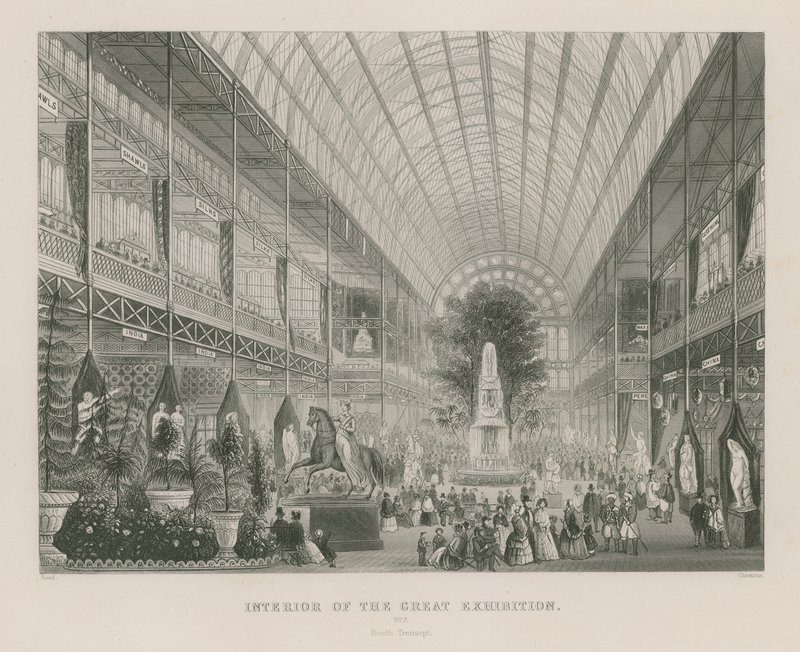 महान प्रदर्शनी का आंतरिक भाग, 1851, दक्षिण ट्रान्सप्ट द्वारा अंग्रेजी स्कूल