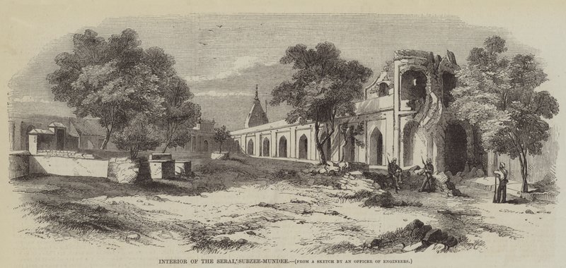 सराय का आंतरिक भाग, Subzee-Mundee (उत्कीर्णन) द्वारा अंग्रेजी स्कूल