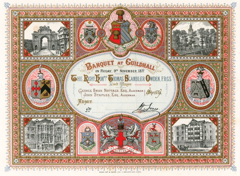 9 नवंबर 1877 को लंदन के गिल्डहॉल में एक भोज के लिए निमंत्रण द्वारा अंग्रेजी स्कूल