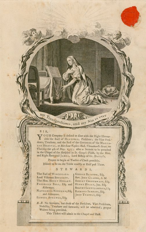 4 मई 1775 को हर्टफोर्ड के राइट ऑनरेबल अर्ल के साथ भोजन करने का निमंत्रण द्वारा अंग्रेजी स्कूल