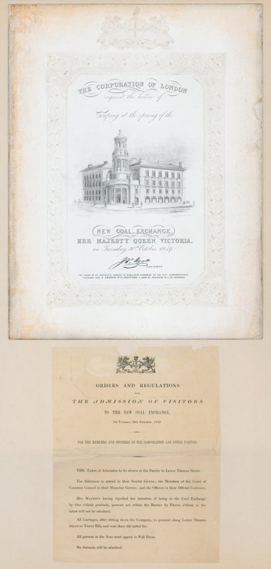 30 अक्टूबर 1849 को न्यू कोल एक्सचेंज के उद्घाटन का निमंत्रण द्वारा अंग्रेजी स्कूल