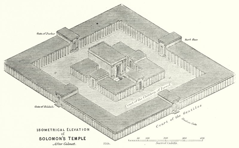 सुलैमान के मंदिर की सममितीय ऊंचाई, कैलमेट के बाद (उत्कीर्णन) द्वारा अंग्रेजी स्कूल