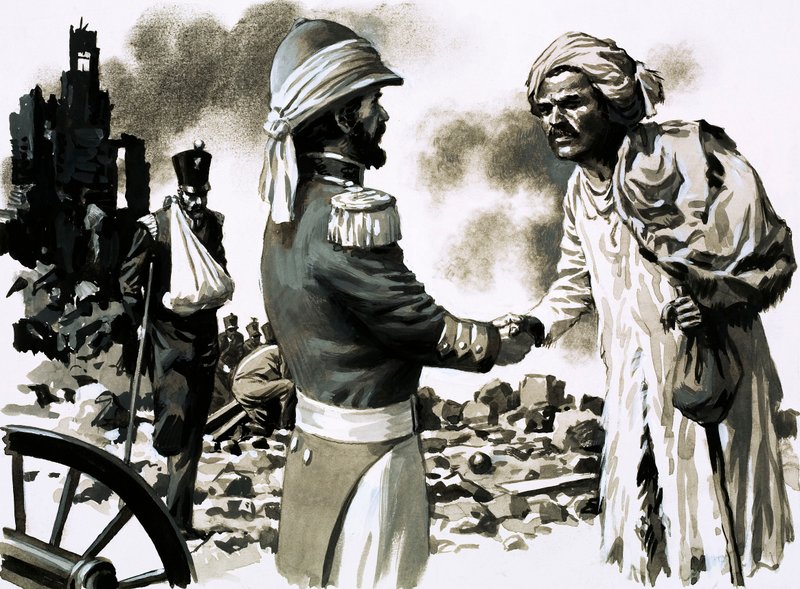 जेम्स कवानाघ, भेस में, लखनऊ के नायकों में से एक (कागज पर गौचे) द्वारा अंग्रेजी स्कूल
