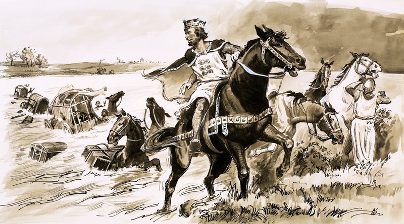 किंग जॉन को टाइड द्वारा लूट लिया गया था (कागज पर गौचे) द्वारा अंग्रेजी स्कूल