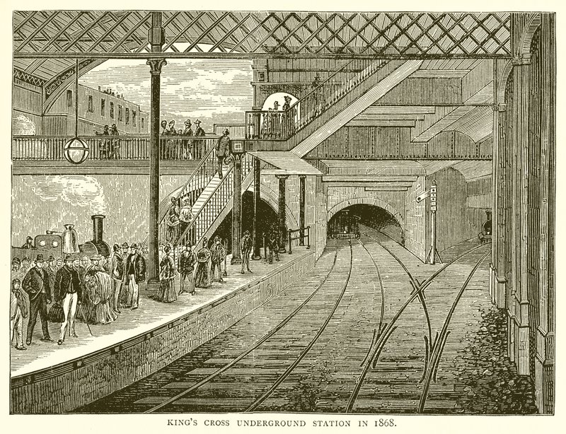 1868 में किंग्स क्रॉस अंडरग्राउंड स्टेशन द्वारा अंग्रेजी स्कूल
