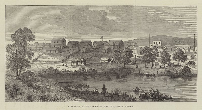 Klipdrift, डायमंड डिगिंग्स, दक्षिण अफ्रीका में (उत्कीर्णन) द्वारा अंग्रेजी स्कूल