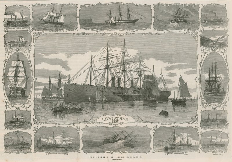 लेविथान 1858; स्टीम नेवी की प्रगति दिखाने वाली छवियों का असेंबल द्वारा अंग्रेजी स्कूल
