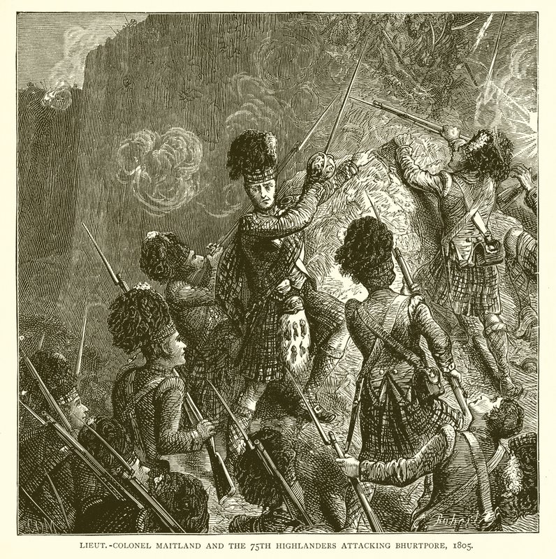लेट.-कर्नल मैटलैंड और 75 वें हाइलैंडर्स, भर्तपुर पर आक्रमण, 1805 द्वारा अंग्रेजी स्कूल