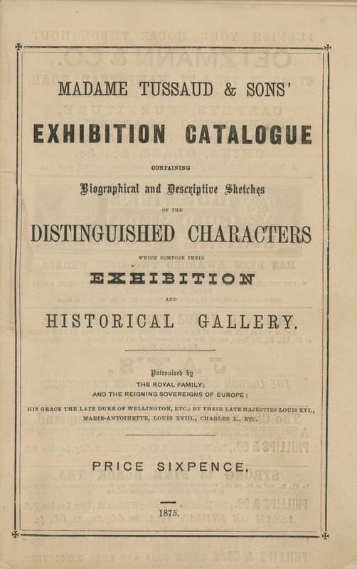 1875 के लिए मैडम तुसाद एंड संस प्रदर्शनी कैटलॉग द्वारा अंग्रेजी स्कूल