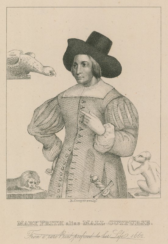 मैरी फ्रिथ, उर्फ मोल कर्पूरसे, एक दुर्लभ प्रिंट से, जो उनके जीवन में 1662 से पहले आया था द्वारा अंग्रेजी स्कूल