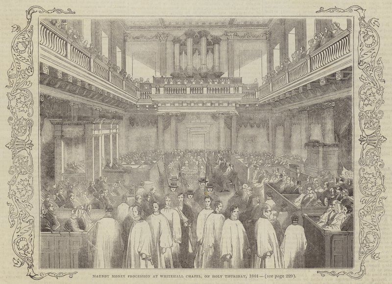 व्हाइटहॉल चैपल में मौनी मनी जुलूस, पवित्र गुरुवार, 1844 को द्वारा अंग्रेजी स्कूल