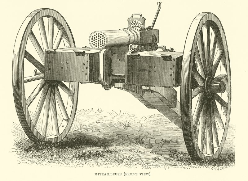 मशीन गन, सामने का दृश्य, अगस्त 1870 द्वारा अंग्रेजी स्कूल
