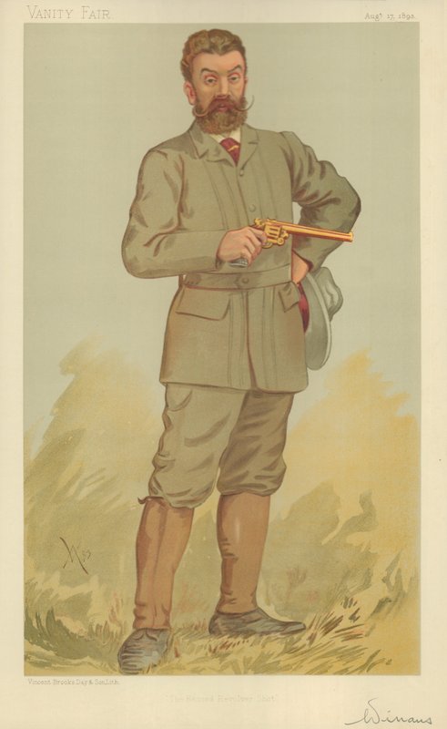 मिस्टर वाल्टर विनन्स, द रिकॉर्ड रिवॉल्वर शॉट, 17 अगस्त 1893, वैनिटी फेयर कार्टून द्वारा अंग्रेजी स्कूल