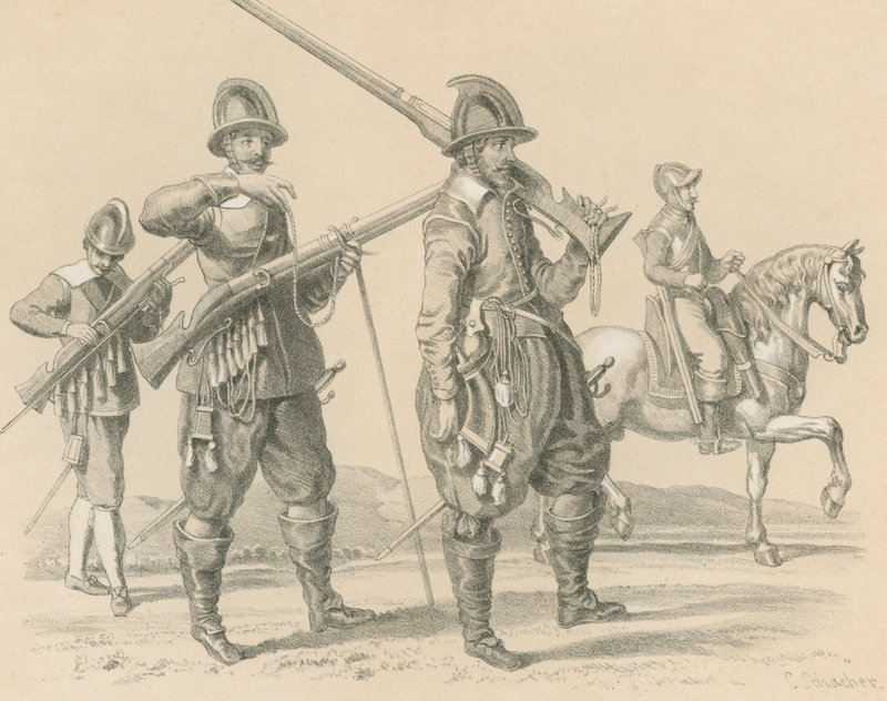 1650 के बारे में Musketeers या Fusiliers और कैवलरी द्वारा अंग्रेजी स्कूल