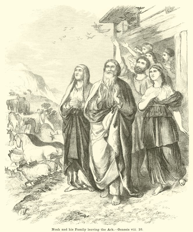 नूह और उसका परिवार आर्क, उत्पत्ति, viii, 16 को छोड़कर द्वारा अंग्रेजी स्कूल
