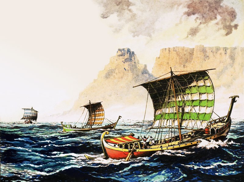 फीनिशियन खोजकर्ताओं को एक मिस्र के फिरौन द्वारा 600BC में अफ्रीका के तट के आसपास पालने के लिए भेजा गया था द्वारा अंग्रेजी स्कूल