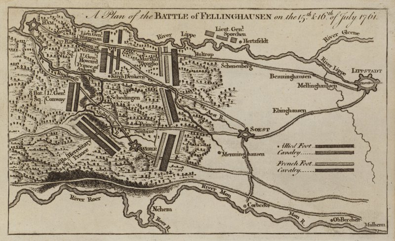 विलिंग्ज़हौस, जर्मनी, सात साल युद्ध, 15-16 जुलाई 1761 की लड़ाई की योजना द्वारा अंग्रेजी स्कूल