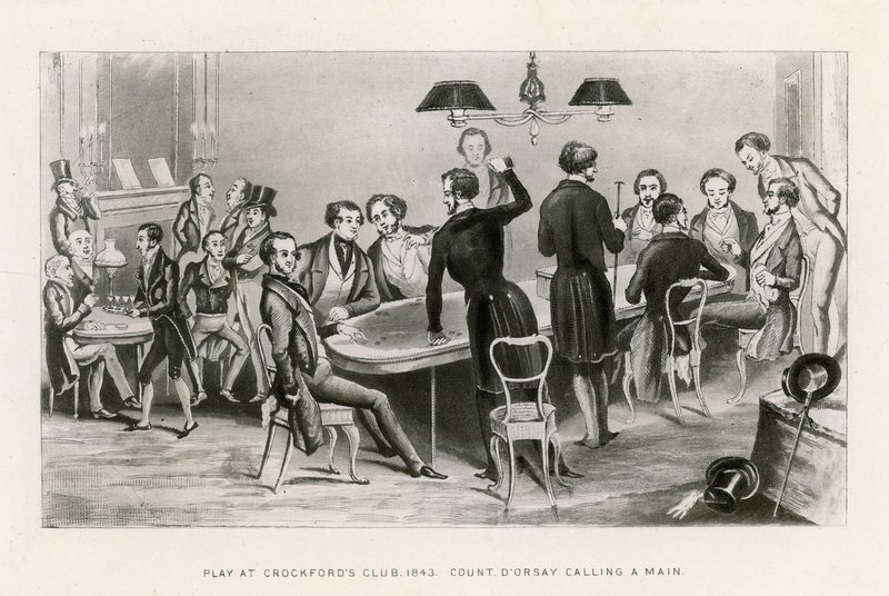 क्रॉकफोर्ड क्लब, 1843 में खेलते हैं। एक मुख्य कॉलिंग डोर्से को गिनें द्वारा अंग्रेजी स्कूल