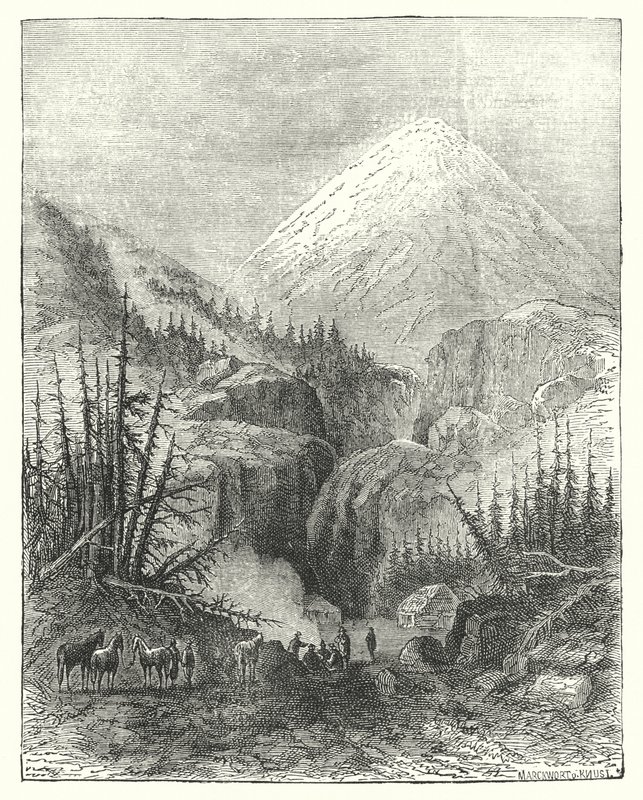 Popocatapetl, धूम्रपान पर्वत (उत्कीर्णन) द्वारा अंग्रेजी स्कूल